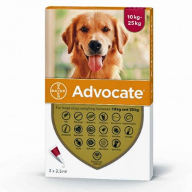 Advocate за кучета от 10 до 25 кг /  3 пипети - комбиниран препарат срещу вътрешни и външни паразити